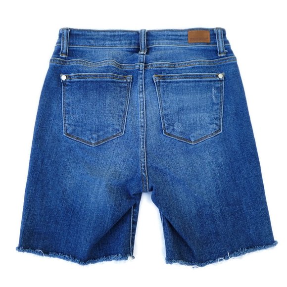 26x7 Judy Blue Denim Jean Shorts High Rise Bermuda Exposed Button Fly Cut Offs - Picture 2 of 7